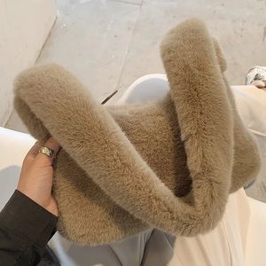 Khaki Faux Fur Baguette Bag